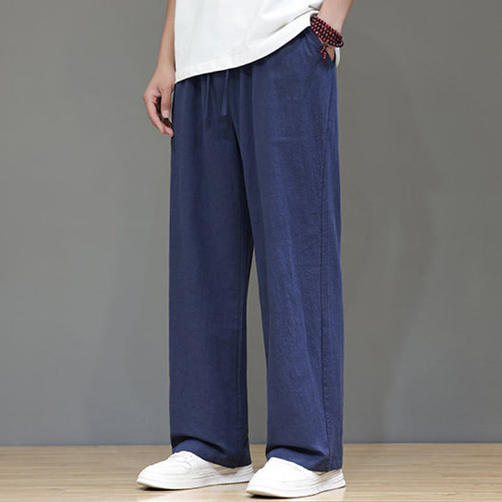 Pantaloni da uomo estivi in lino con gamba dritta Buddha Stones e tasche