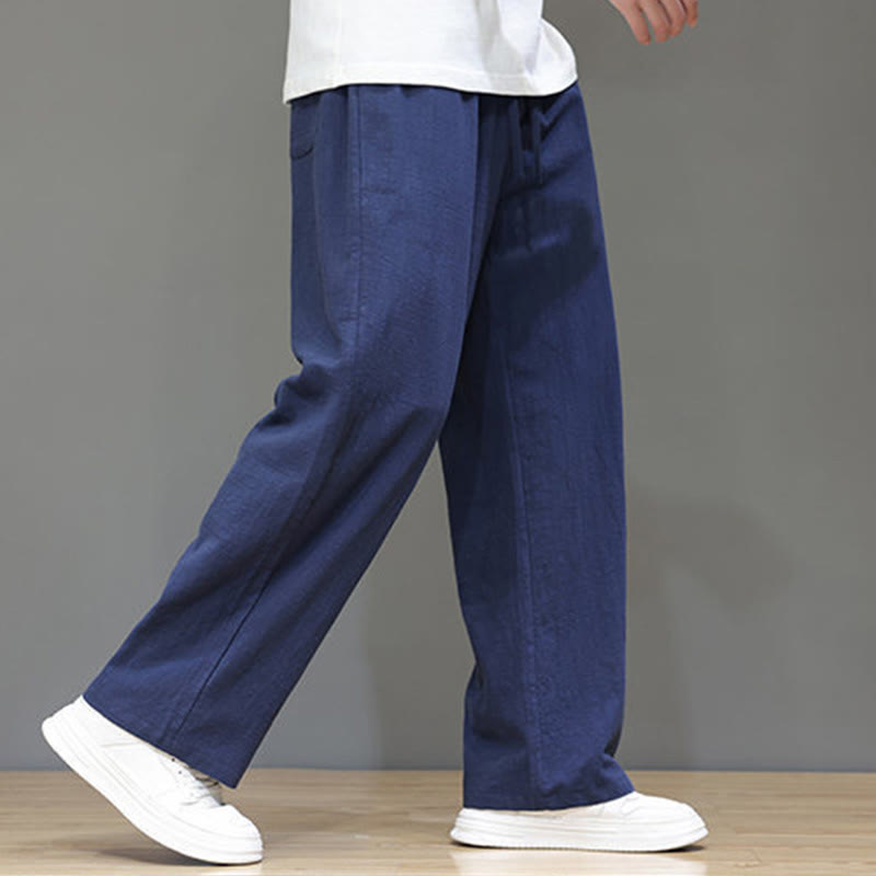 Pantaloni da uomo estivi in lino con gamba dritta Buddha Stones e tasche