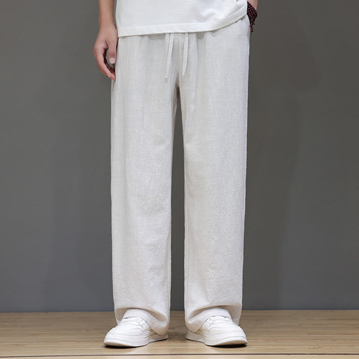 Pantaloni da uomo estivi in lino con gamba dritta Buddha Stones e tasche