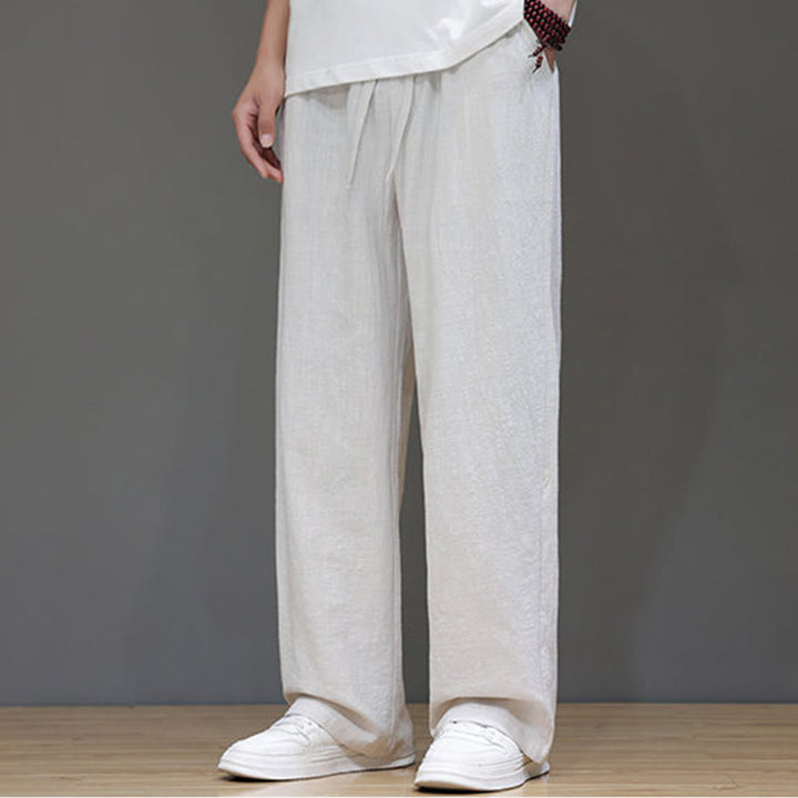 Pantaloni da uomo estivi in lino con gamba dritta Buddha Stones e tasche