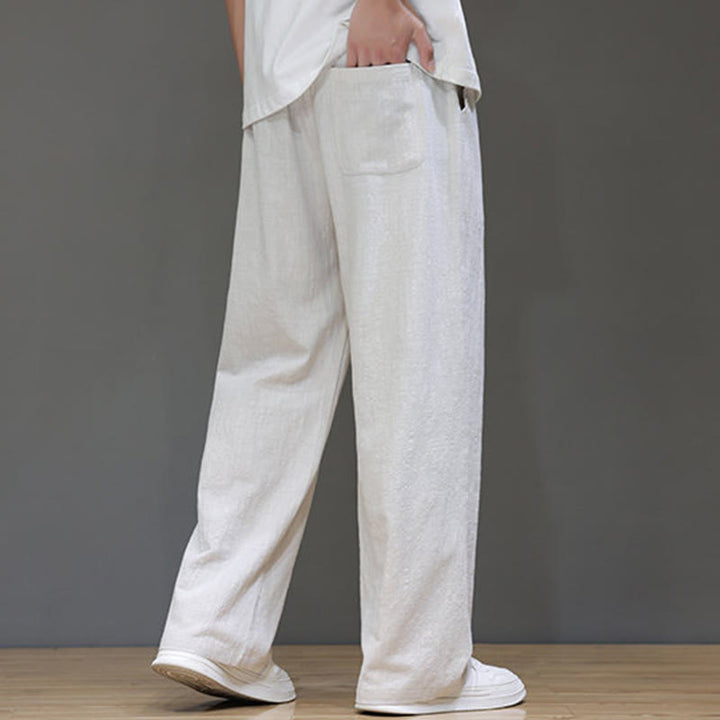 Pantaloni da uomo estivi in lino con gamba dritta Buddha Stones e tasche