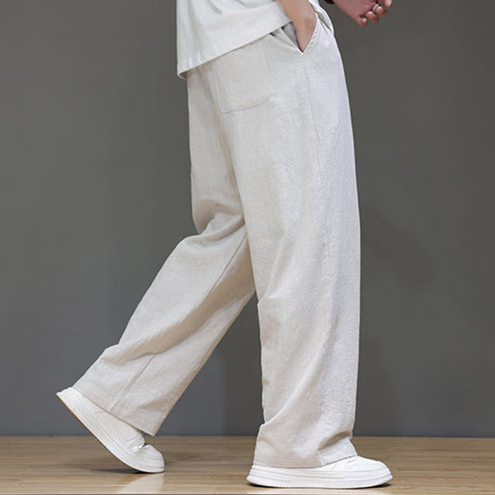 Pantaloni da uomo estivi in lino con gamba dritta Buddha Stones e tasche
