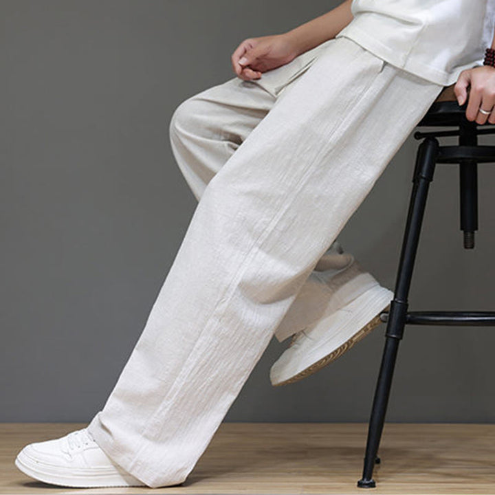 Pantaloni da uomo estivi in lino con gamba dritta Buddha Stones e tasche