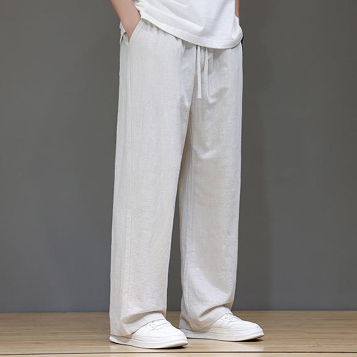 Pantaloni da uomo estivi in lino con gamba dritta Buddha Stones e tasche