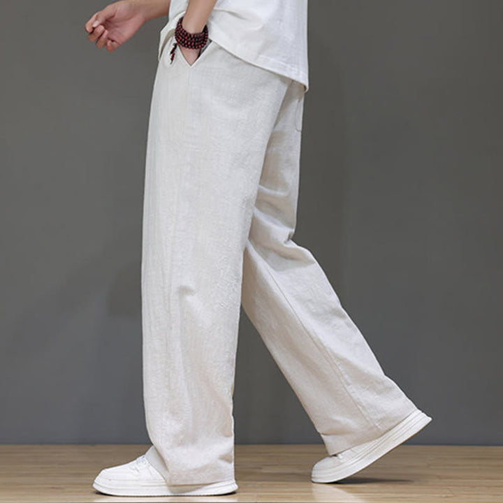 Pantaloni da uomo estivi in lino con gamba dritta Buddha Stones e tasche