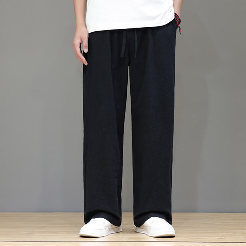 Pantaloni da uomo estivi in lino con gamba dritta Buddha Stones e tasche