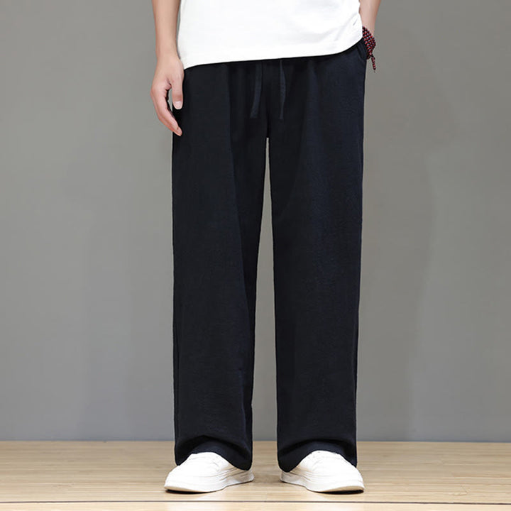 Pantaloni da uomo estivi in lino con gamba dritta Buddha Stones e tasche
