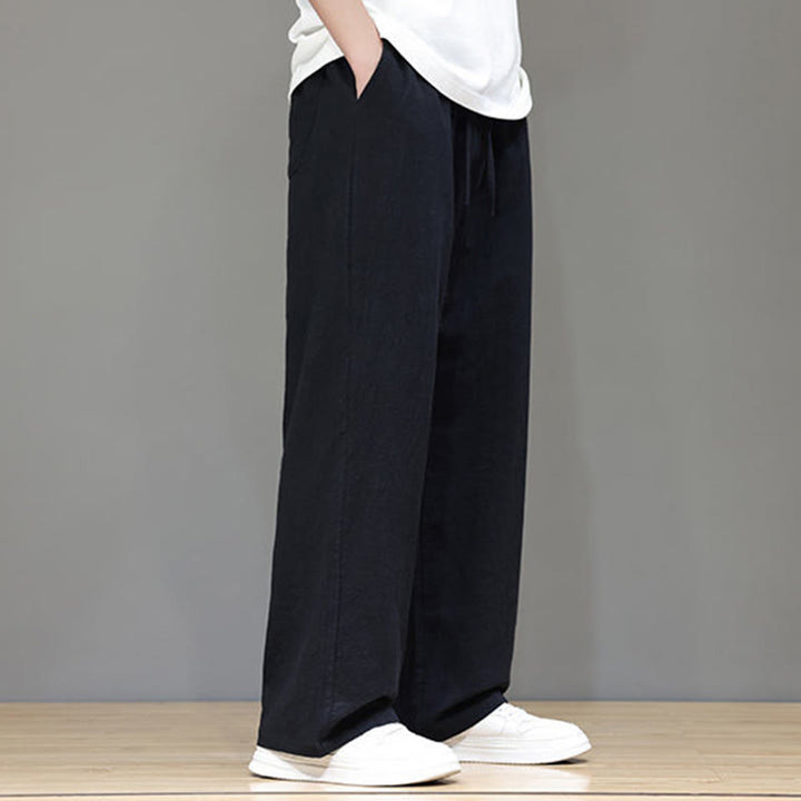 Pantaloni da uomo estivi in lino con gamba dritta Buddha Stones e tasche