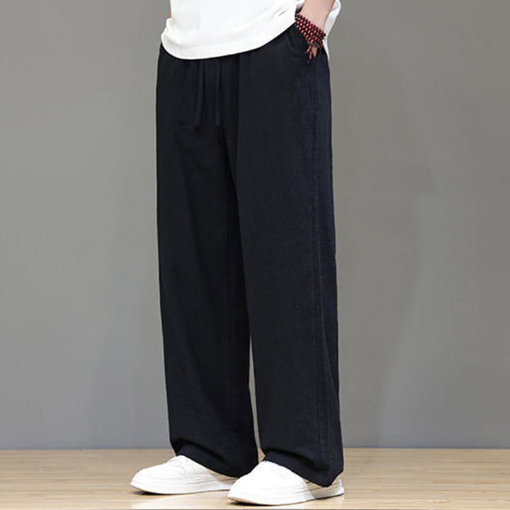 Pantaloni da uomo estivi in lino con gamba dritta Buddha Stones e tasche
