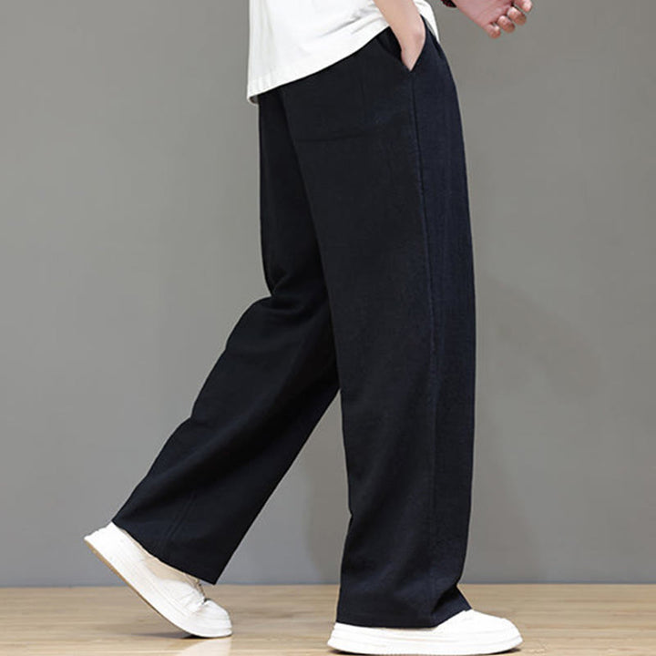 Pantaloni da uomo estivi in lino con gamba dritta Buddha Stones e tasche
