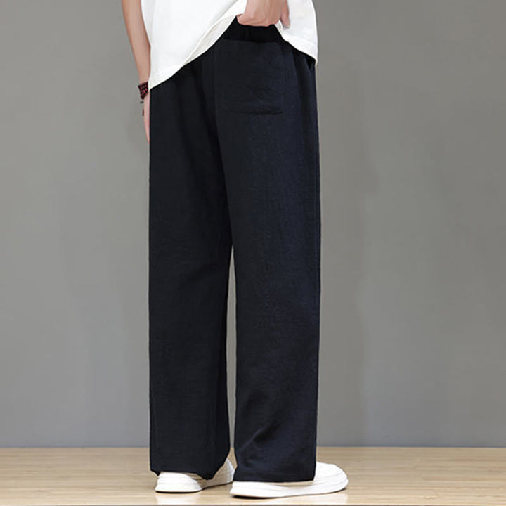 Pantaloni da uomo estivi in lino con gamba dritta Buddha Stones e tasche