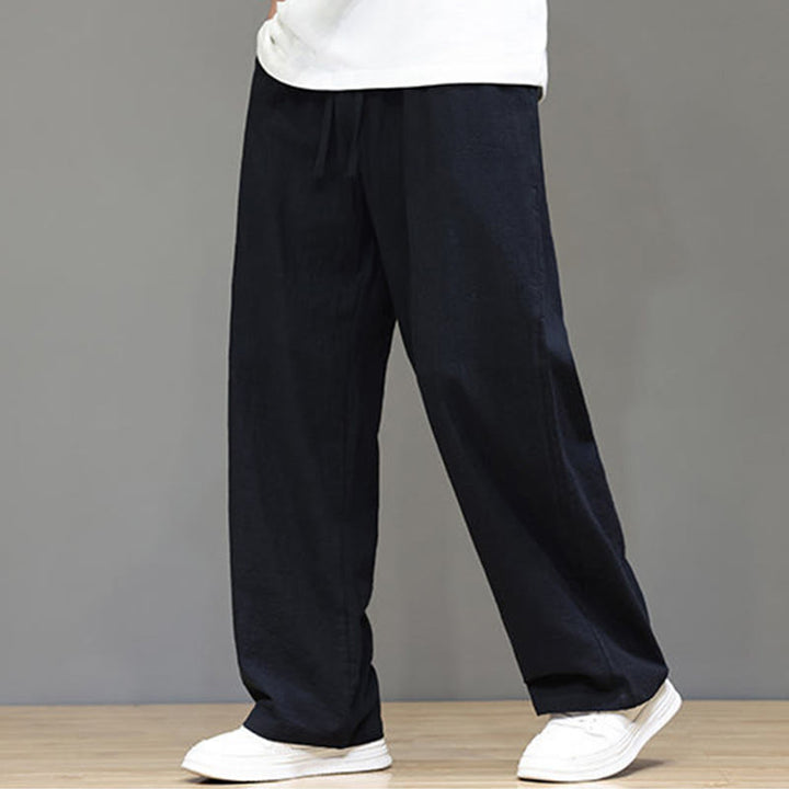Pantaloni da uomo estivi in lino con gamba dritta Buddha Stones e tasche