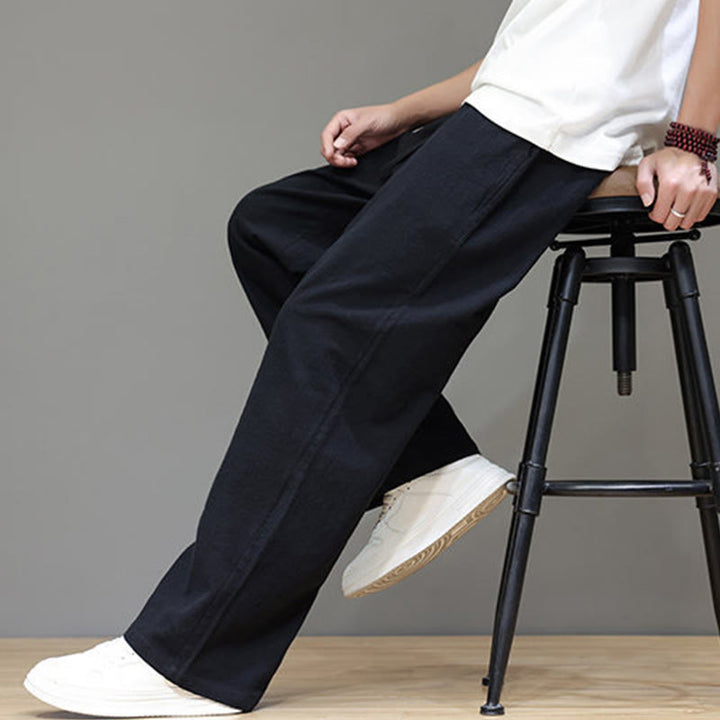 Pantaloni da uomo estivi in lino con gamba dritta Buddha Stones e tasche