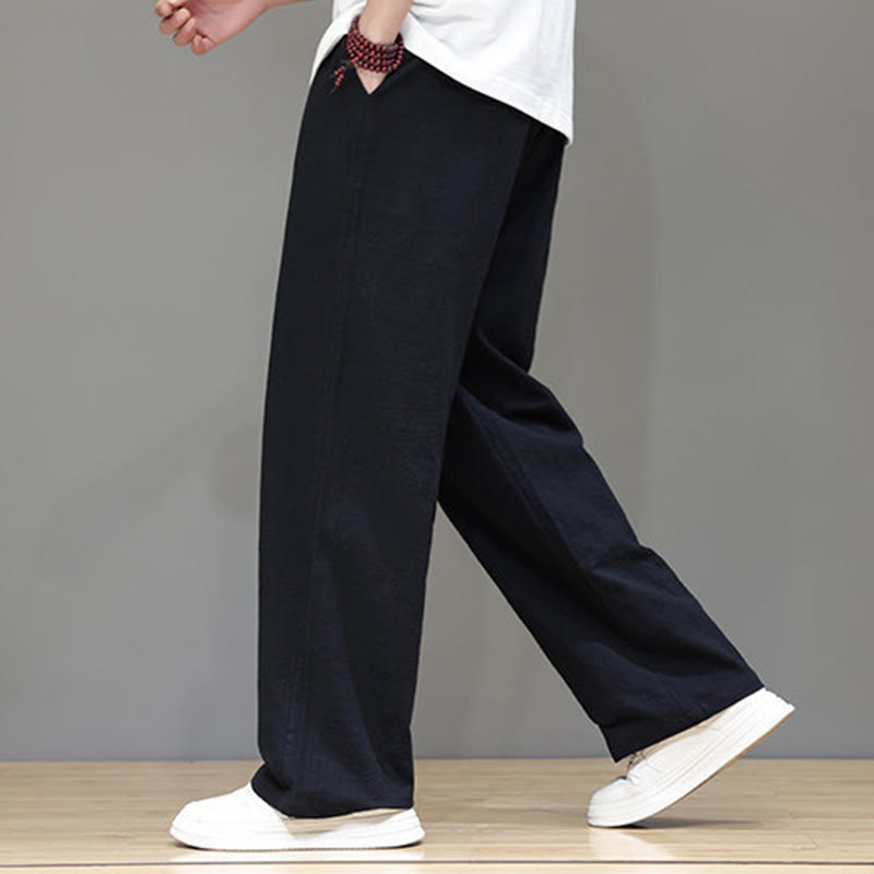 Pantaloni da uomo estivi in lino con gamba dritta Buddha Stones e tasche