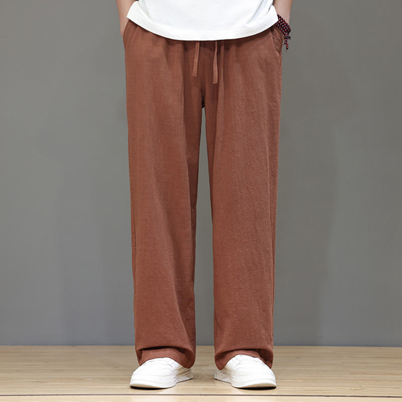 Pantaloni da uomo estivi in ​​cotone e lino con gamba dritta e tasche Buddha Stones - image 40