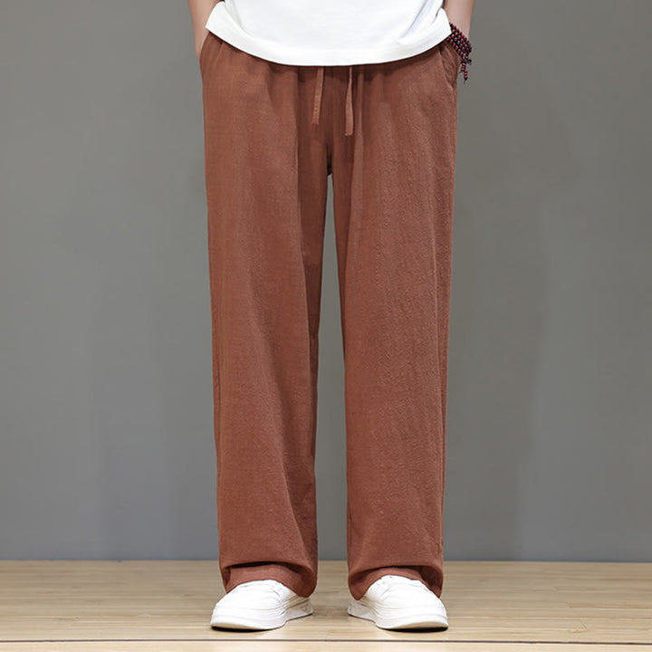 Pantaloni da uomo estivi in lino con gamba dritta Buddha Stones e tasche