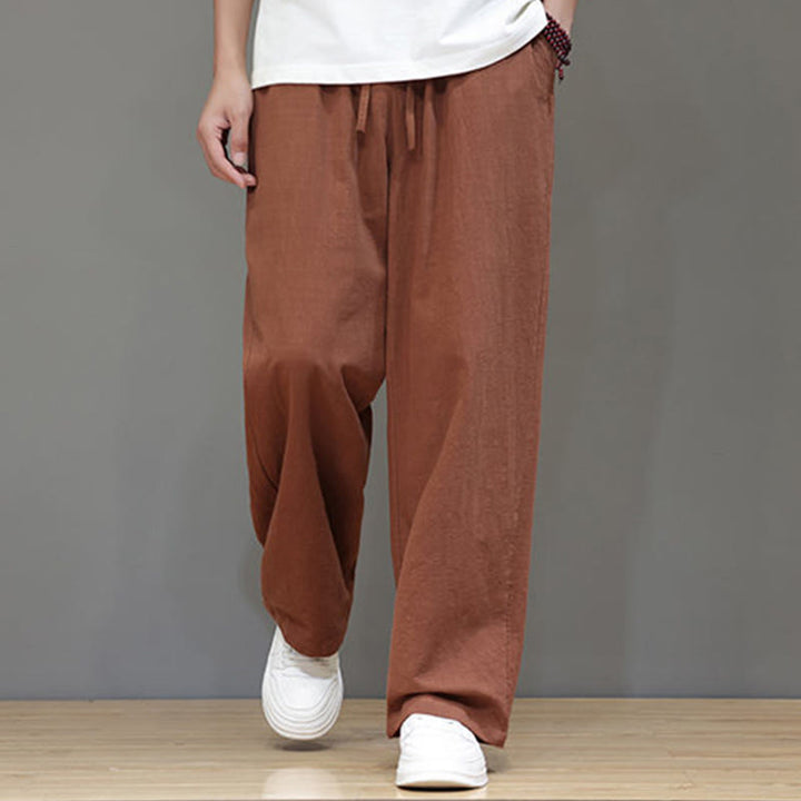 Pantaloni da uomo estivi in lino con gamba dritta Buddha Stones e tasche