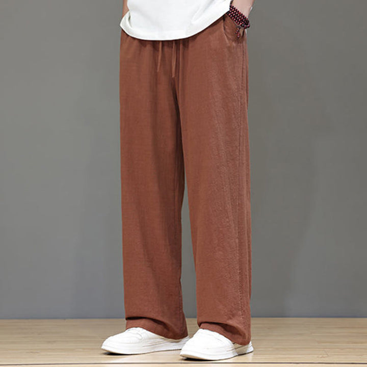 Pantaloni da uomo estivi in lino con gamba dritta Buddha Stones e tasche