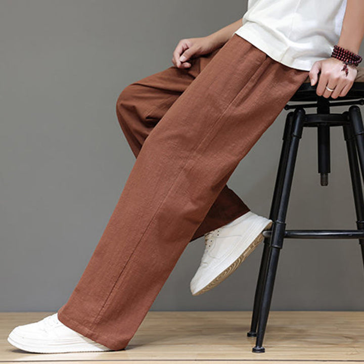 Pantaloni da uomo estivi in lino con gamba dritta Buddha Stones e tasche