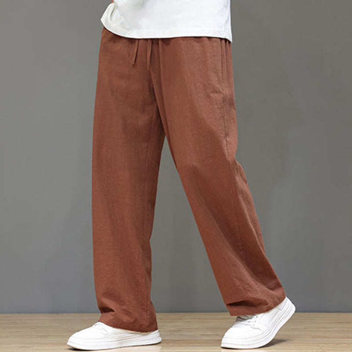 Pantaloni da uomo estivi in lino con gamba dritta Buddha Stones e tasche