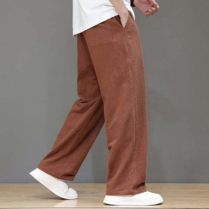 Pantaloni da uomo estivi in lino con gamba dritta Buddha Stones e tasche