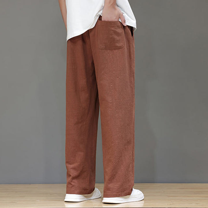 Pantaloni da uomo estivi in lino con gamba dritta Buddha Stones e tasche