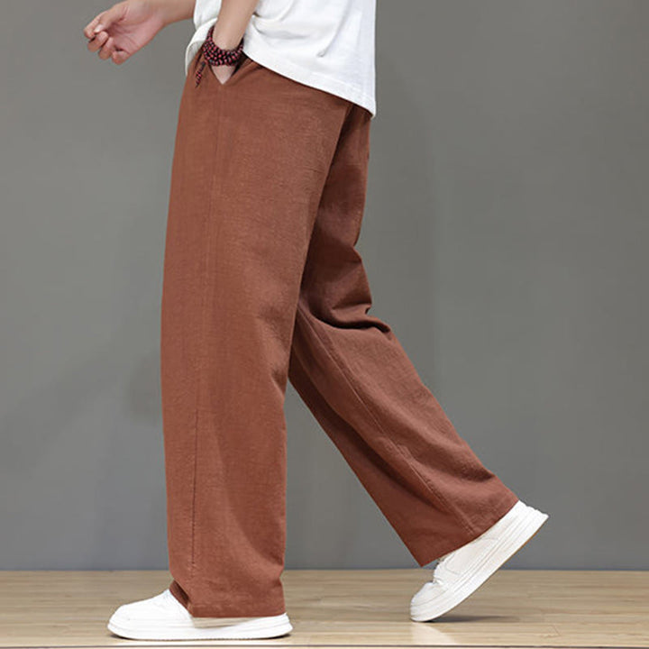 Pantaloni da uomo estivi in lino con gamba dritta Buddha Stones e tasche