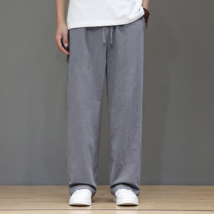 Pantaloni da uomo estivi in lino con gamba dritta Buddha Stones e tasche