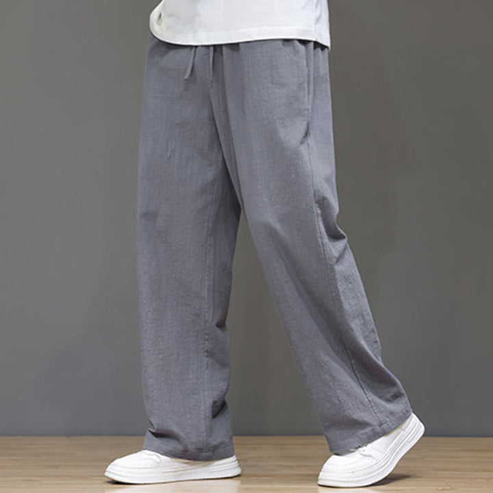 Pantaloni da uomo estivi in lino con gamba dritta Buddha Stones e tasche