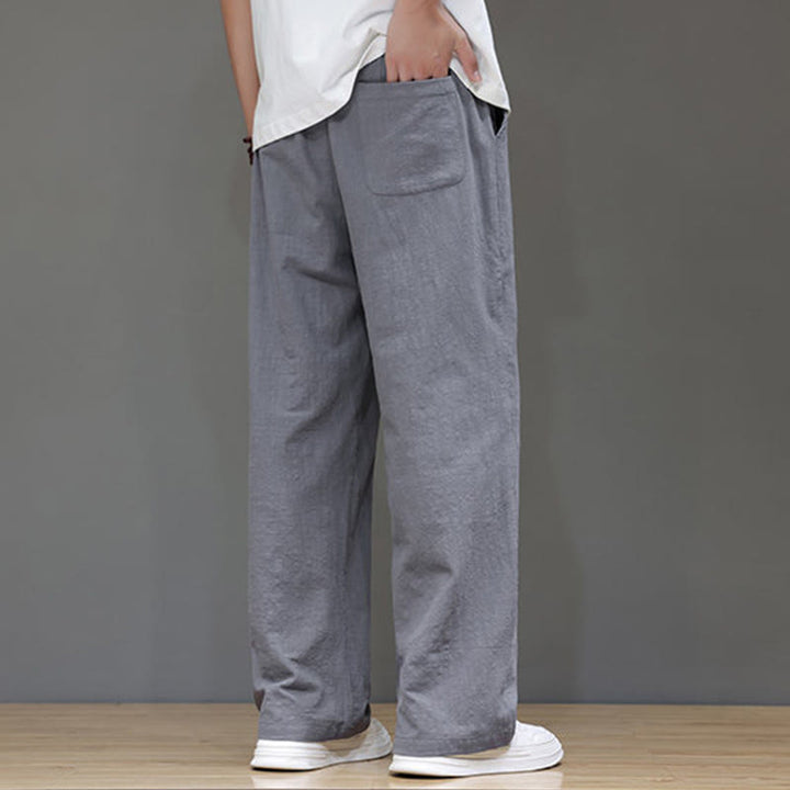 Pantaloni da uomo estivi in lino con gamba dritta Buddha Stones e tasche