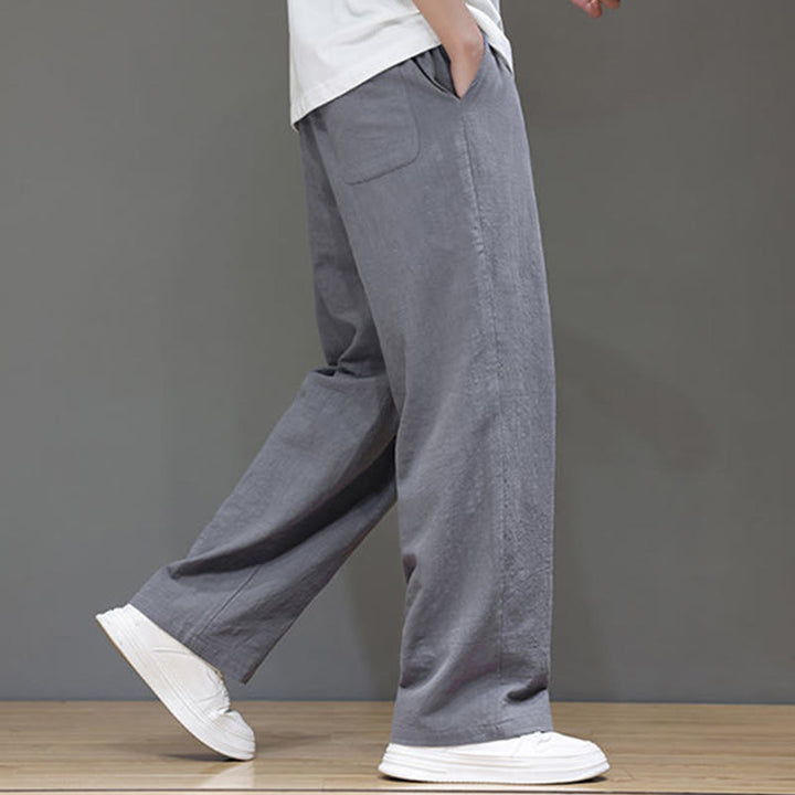 Pantaloni da uomo estivi in lino con gamba dritta Buddha Stones e tasche