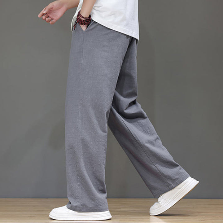 Pantaloni da uomo estivi in lino con gamba dritta Buddha Stones e tasche
