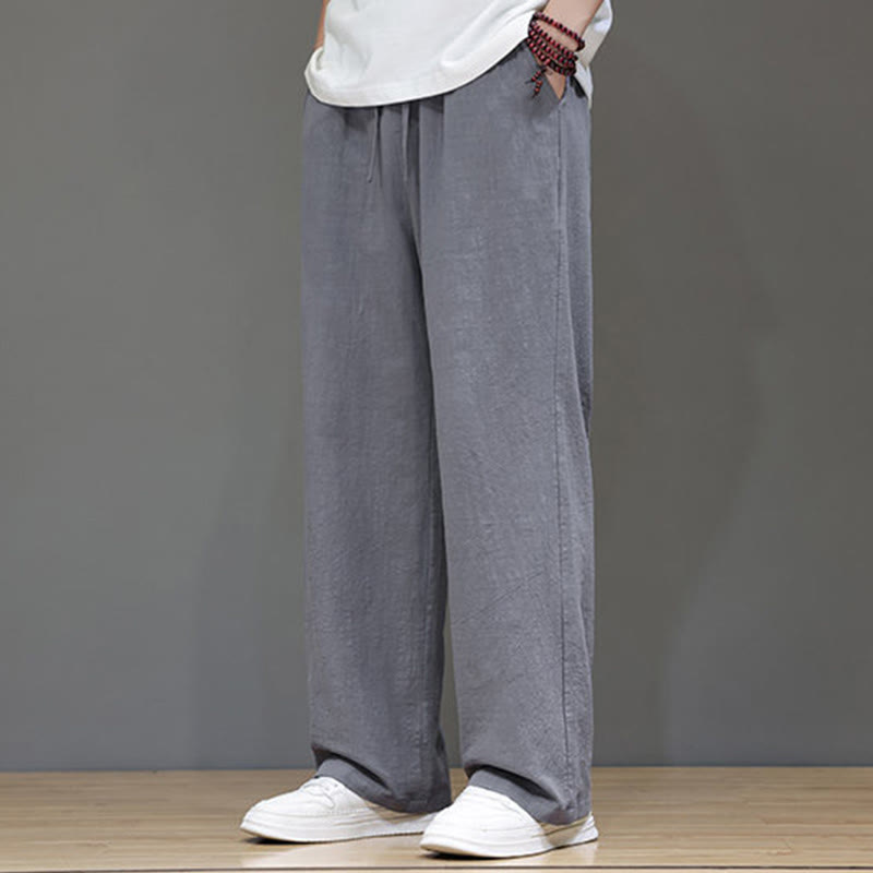 Pantaloni da uomo estivi in lino con gamba dritta Buddha Stones e tasche