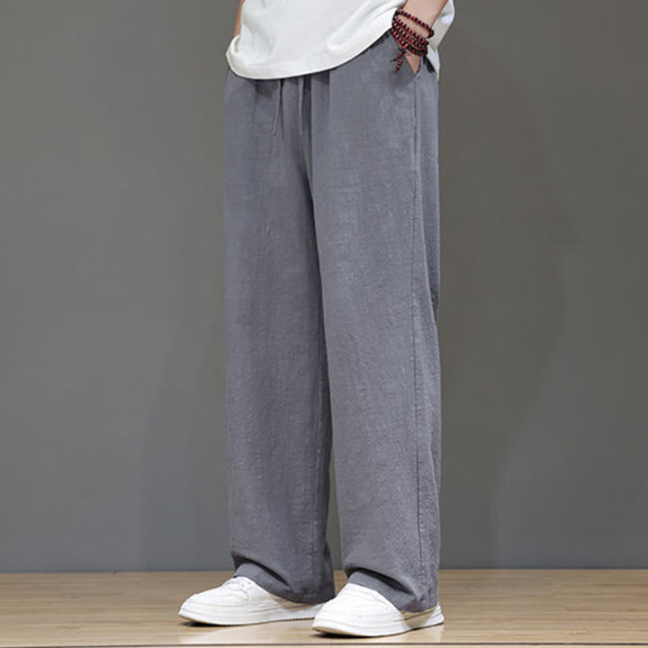 Pantaloni da uomo estivi in lino con gamba dritta Buddha Stones e tasche