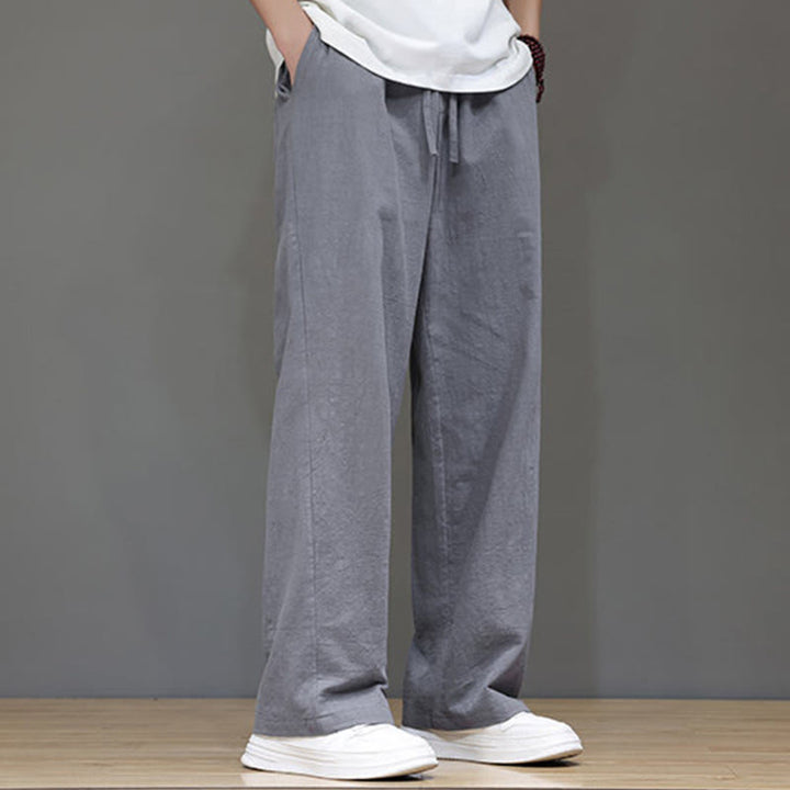 Pantaloni da uomo estivi in lino con gamba dritta Buddha Stones e tasche