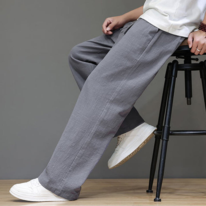 Pantaloni da uomo estivi in lino con gamba dritta Buddha Stones e tasche