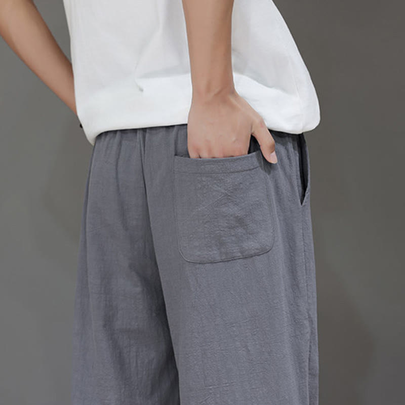 Pantaloni da uomo estivi in lino con gamba dritta Buddha Stones e tasche
