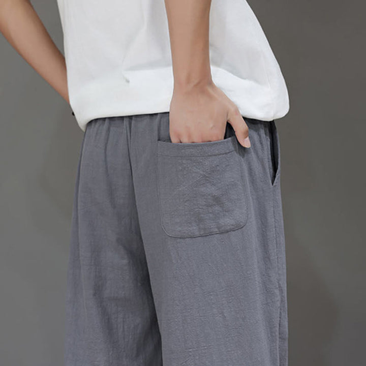 Pantaloni da uomo estivi in lino con gamba dritta Buddha Stones e tasche