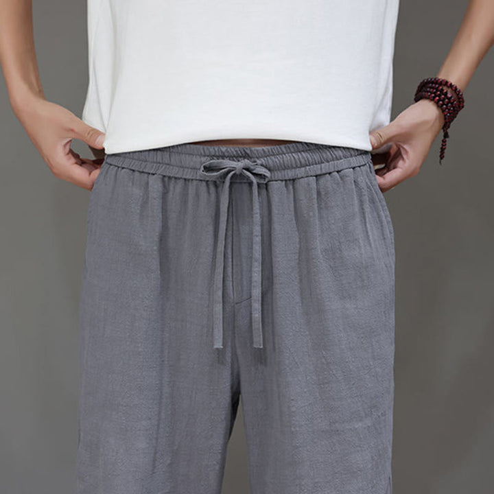 Pantaloni da uomo estivi in lino con gamba dritta Buddha Stones e tasche