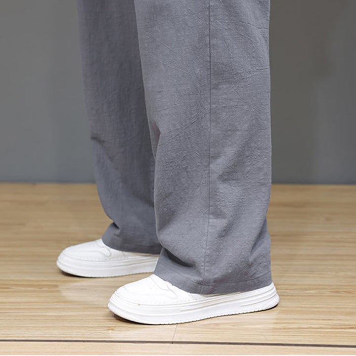 Pantaloni da uomo estivi in lino con gamba dritta Buddha Stones e tasche