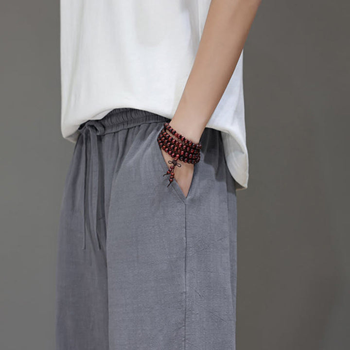 Pantaloni da uomo estivi in lino con gamba dritta Buddha Stones e tasche