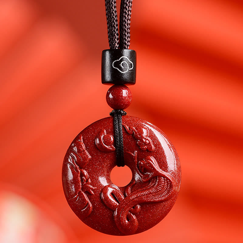 Buddha Stones Zodiaco cinese Cinabro Fibbia della pace Collana pendente calma - Serpente - Piccolo 28*8 mm - image 0