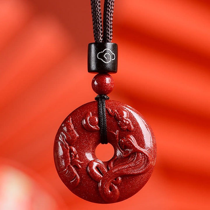 Buddha Stones Zodiaco cinese Cinabro Fibbia della pace Collana pendente calma - Serpente - Piccolo 28*8 mm - image 0