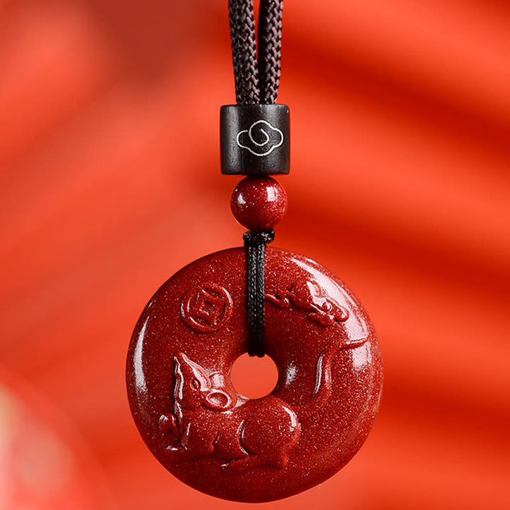 Buddha Stones Zodiaco cinese Cinabro Fibbia della pace Collana pendente calma - Ratto - Piccolo 28*8 mm - image 13