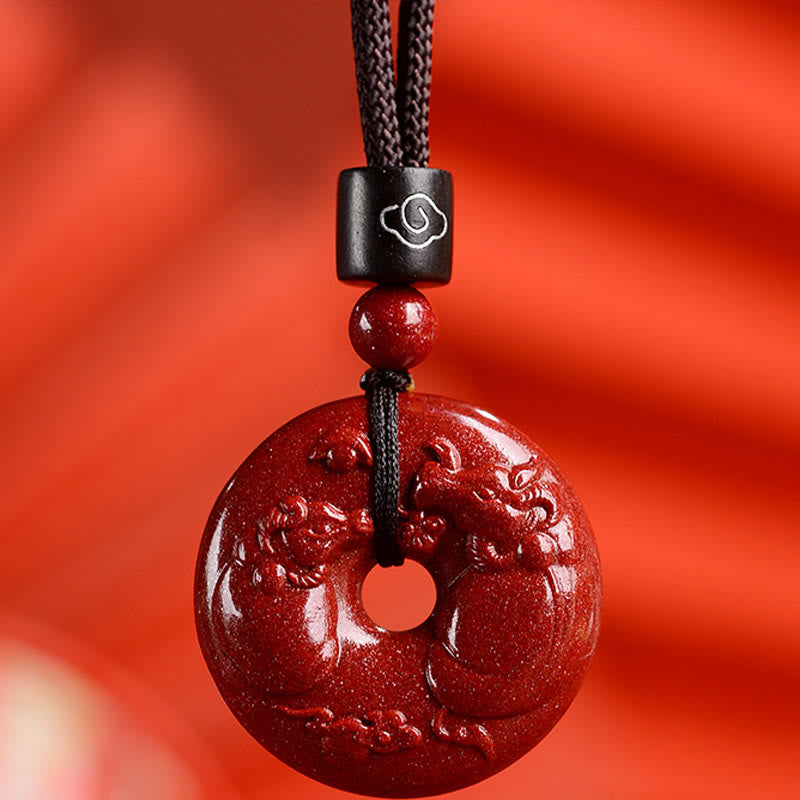 Buddha Stones Zodiaco cinese Cinabro Fibbia della pace Collana pendente calma - Bue - Piccolo 28*8 mm - image 15