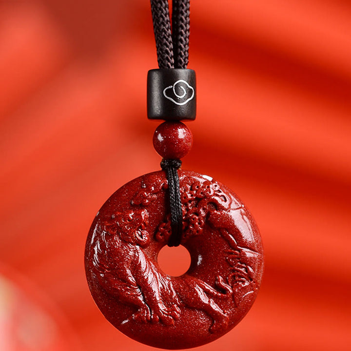 Buddha Stones Zodiaco cinese Cinabro Fibbia della pace Collana pendente calma - Tigre - Piccolo 28*8 mm - image 17