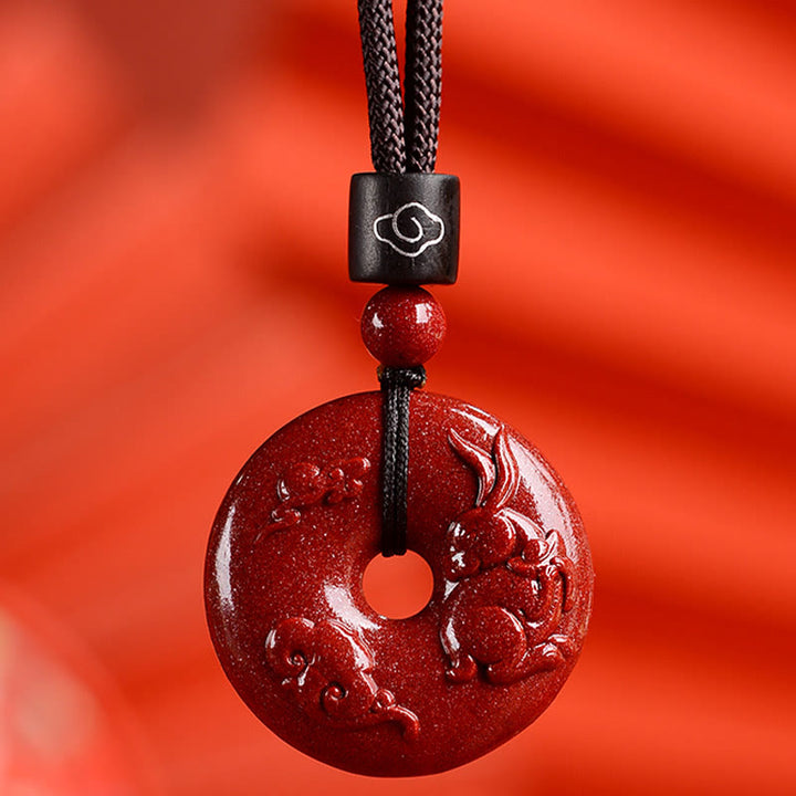 Buddha Stones Zodiaco cinese Cinabro Fibbia della pace Collana pendente calma - Coniglio - Piccolo 28*8 mm - image 19