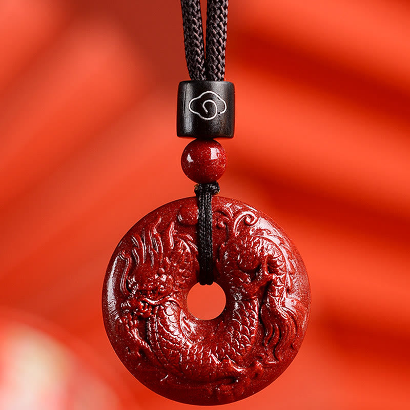 Buddha Stones Zodiaco cinese Cinabro Fibbia della pace Collana pendente calma - Drago - Piccolo 28*8 mm - image 22