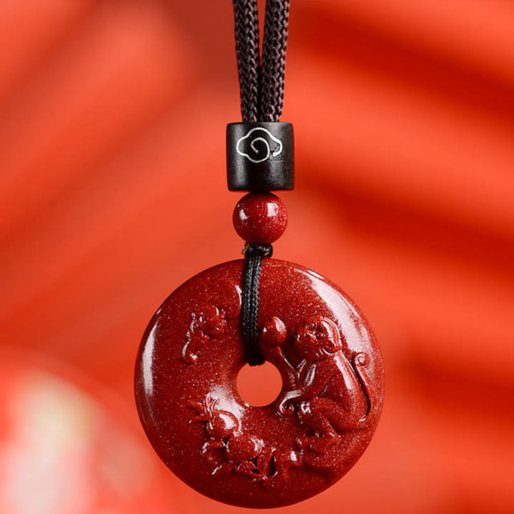 Buddha Stones Zodiaco cinese Cinabro Fibbia della pace Collana pendente calma - Scimmia - Piccolo 28*8 mm - image 30