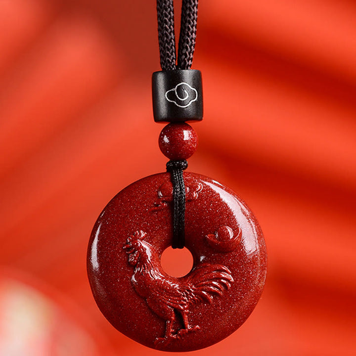 Buddha Stones Zodiaco cinese Cinabro Fibbia della pace Collana pendente calma - Gallo - Piccolo 28*8 mm - image 32